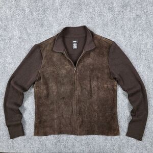 Mossimo Genuine Leather Suede Wool Blend Full Zip Jacket Dark Brown